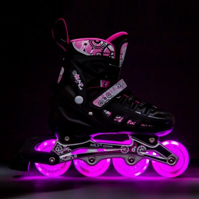 2. NH10905 4w1 RÓŻOWE LED ROZM. M(35-38)  ŁYŻWOROLKI Z WYM. PŁOZĄ HOKEJOWĄ NILS EXTREME