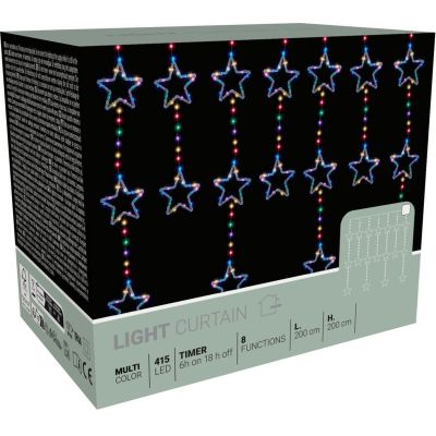 15. LAMPKI CHOINKOWE KURTYNA ŚWIETLNA 200x200 CM 415LED GWIAZDKI MULTIKOLOR