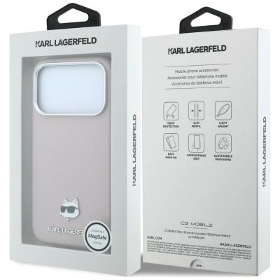 8. Etui Karl Lagerfeld Grained Choupette Head Metal MagSafe na iPhone 17 Pro Max / 18 Pro Max - różowe