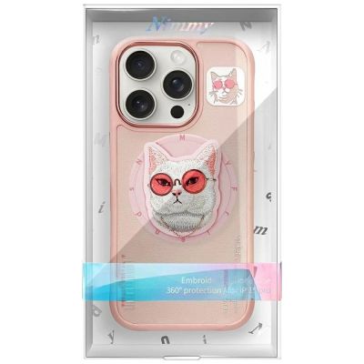 10. Etui Nimmy Glasses Cool Cat MagSafe na iPhone 16 Pro Max - różowe