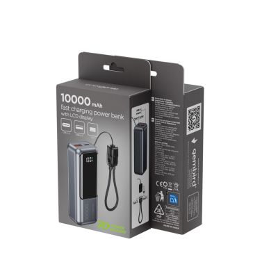 4. GEMBIRD POWERBANK O POJEMNOŚCI 10000MAH, WYŚWIETLACZ LCD, SZYBKIE ŁADOWANIE 20W, KOLOR SZARY