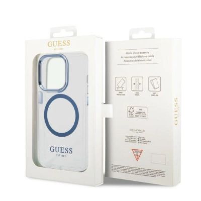 8. Etui Guess Metal Outline Magsafe na iPhone 14 Pro Max - niebieskie