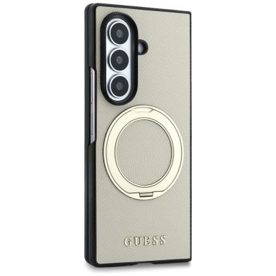 4. Etui Guess Magnetic Ring Stand Grained Classic Logo MagSafe na Samsung Galaxy Z Fold 8 Ultra - beżowe