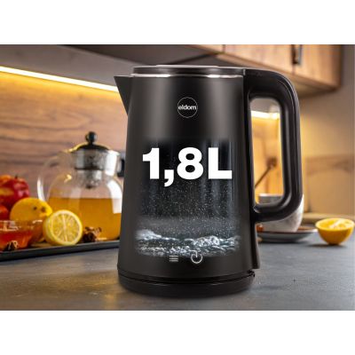 5. ELDOM CZAJNIK BEZPRZEWODOWY C515C 1,8 L 2000W CZARNY 5 PROGRAMÓW 45,55,70,85,100°C , PODTRZYMYWANIE TEMPERATURY