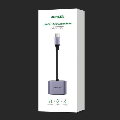 5. Ugreen adapter audio przejściówka USB Typ C (męski) - USB Typ C PD QC (żeński) + mini jack 3,5mm (żeński) szary (CM231)