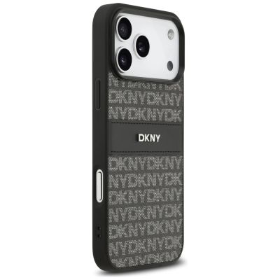 4. Etui DKNY Repeat Texture Pattern with Tonal Stripe na iPhone 17 Pro Max - czarne