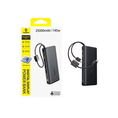 7. Powerbank Baseus EnerFill FC41 25000mAh 145W z wyświetlaczem cyfrowym i wbudowanym podwójnym kablem USB-C - czarny