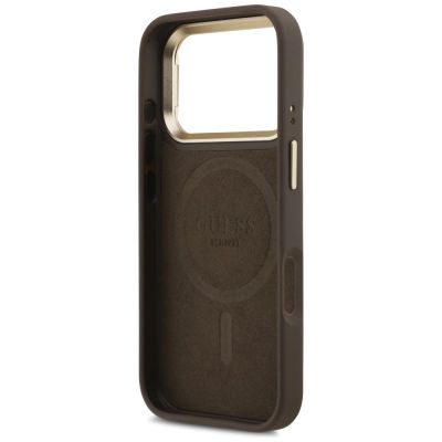 7. Etui Guess 4G PU Triangle Logo & Stand Camera Magsafe na iPhone 17 Pro - brązowe