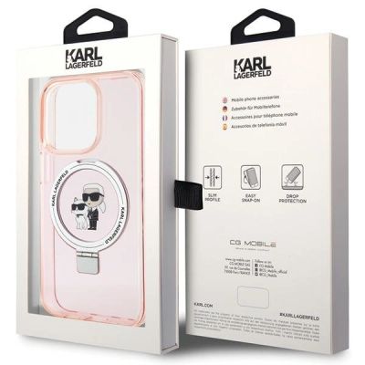 7. Etui Karl Lagerfeld Ring Stand Karl&Choupettte MagSafe do iPhone 15 Pro - różowe