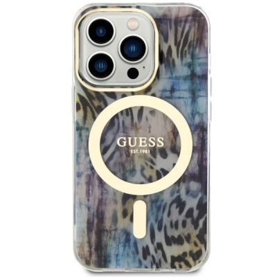 3. Etui Guess Leopard MagSafe na iPhone 14 Pro - niebieskie