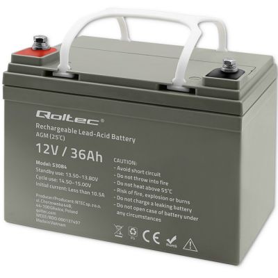 8. Qoltec  Akumulator AGM | 12V | 36Ah | Bezobsługowy | Wydajny | LongLife | do UPS, skutera