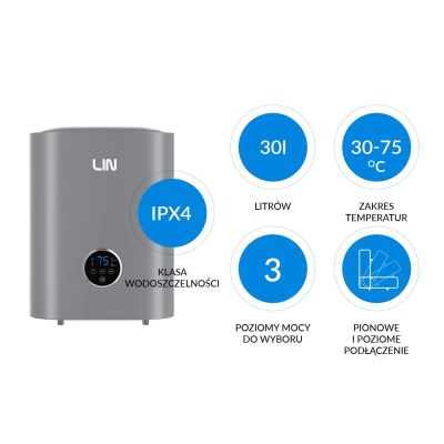 3. Bojler elektryczny LIN LIFVD1SMGY 30L UNIVERSAL szary