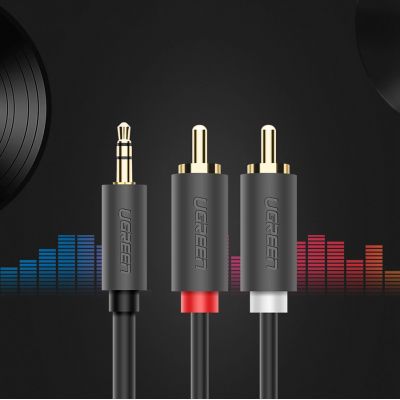 8. Kabel Ugreen AV102 10513 3,5 mm mini jack (męski) / 2RCA (męski) 5m - szary