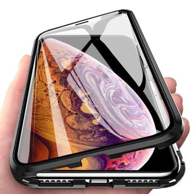 3. Wozinsky Full Magnetic Case magnetyczne etui 360 pokrowiec na przód i tył z wbudowanym szkłem Samsung Galaxy A72 4G czarno-przezroczysty