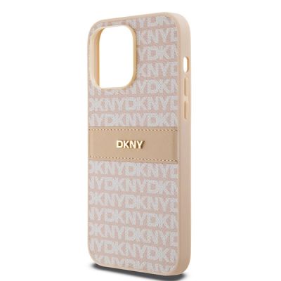 6. Etui DKNY Leather Mono Stripe & Metal Logo na iPhone 14 Pro Max - różowe