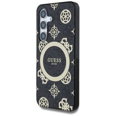 2. Etui Guess 4G Background Gold Electroplated Peony Pattern MagSafe do Samsung Galaxy S25 czarny