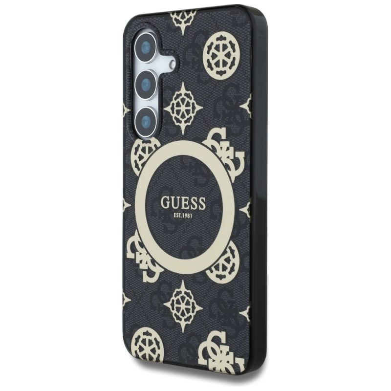 2. Etui Guess 4G Background Gold Electroplated Peony Pattern MagSafe do Samsung Galaxy S25 czarny