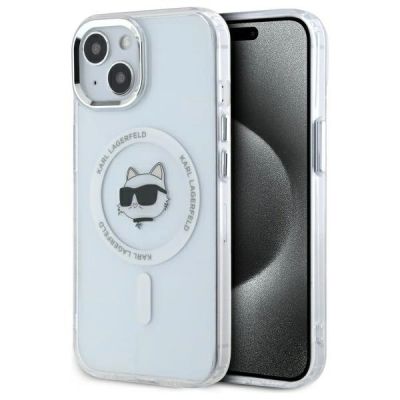 Etui Karl Lagerfeld IML Metal Choupette Head MagSafe na iPhone 15 Plus - białe