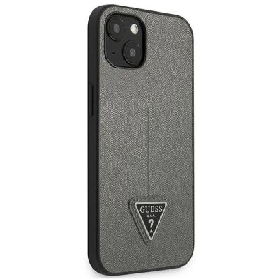 4. Etui Guess SaffianoTriangle Logo na iPhone 13 / 14 / 15 6.1" - srebrne
