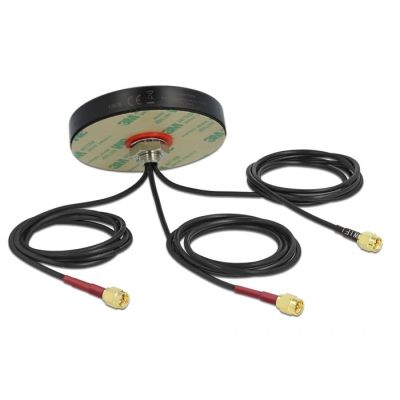 2. DeLOCK Antena dwupasmowa LTE MIMO WLAN 802.11 ac/ax/a/h/b/g/n 3 x SMA męski RG-174 1 m montaż na śruby, polowa, czarna