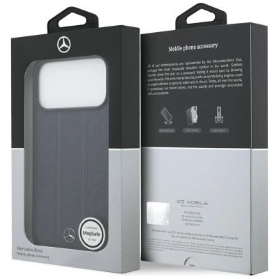 8. Etui Mercedes Leather Laurel Leaves Stripes MagSafe na iPhone 17 Pro Max - niebieskie