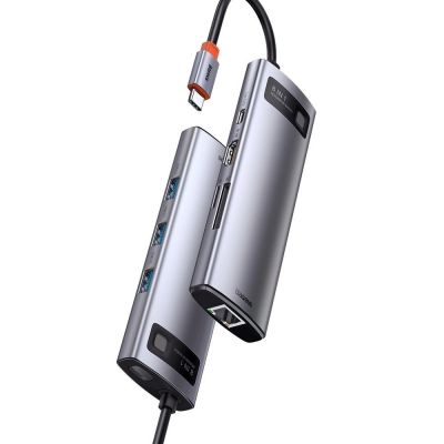 4. Hub Baseus Metal Gleam 8w1 USB-C - USB-C PD 100W 1x HDMI 4K 30Hz 1x czytnik kart SD i microSD 3x USB-A 3.2 1xRJ45 - szary