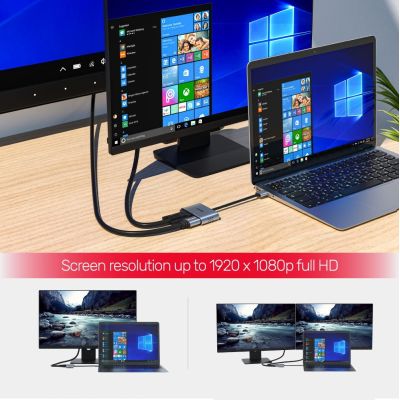 6. UNITEK V1304A adapter kablowy 0,15 m USB Typu-A HDMI + VGA (D-Sub) Szary