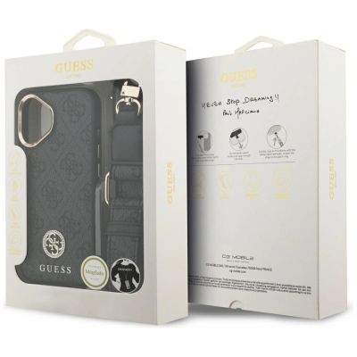 9. Etui Guess 4G Strass Logo & Big Strap Metal Buttons MagSafe na iPhone 17 - czarne