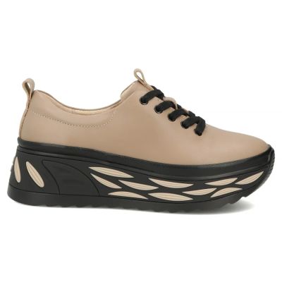 2. Skórzane półbuty sneakersy damskie na platformie taupe Filippo DP8006