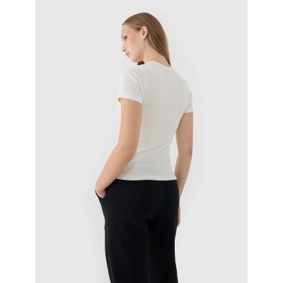 3. T-shirt slim z prążkowanej dzianiny damski 4F 4FWSS25TTSHF1968-11S