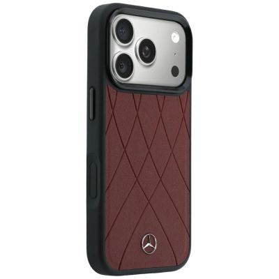 4. Etui Mercedes Leather Crossed Lines MagSafe na iPhone 17 Pro / 18 Pro - burgundowe