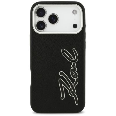 3. Etui Karl Lagerfeld FW Grained Signature Logo na iPhone 17 Pro Max - czarne