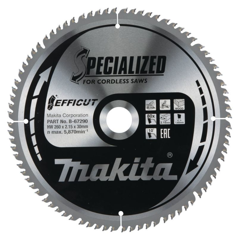 T.C.T. tarcza Makita B-67240 260X2.15X30mm 10° T80 EFFICUT