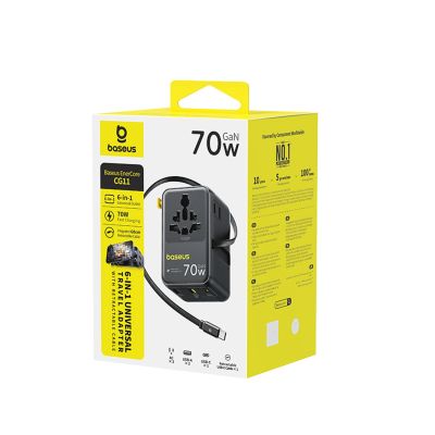 4. Adapter podróżny Baseus EnerCore CG11 70W 6w1 ze zwijanym kablem USB-C - czarny