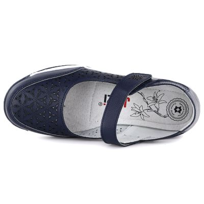 4. Skórzane półbuty damskie ażurowe na rzep granatowe Jezzi 9763