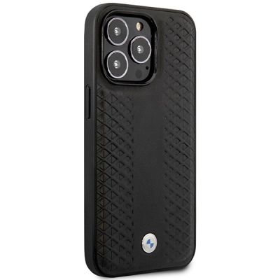 4. Etui BMW Leather Diamond Pattern MagSafe na iPhone 14 Pro Max - czarne