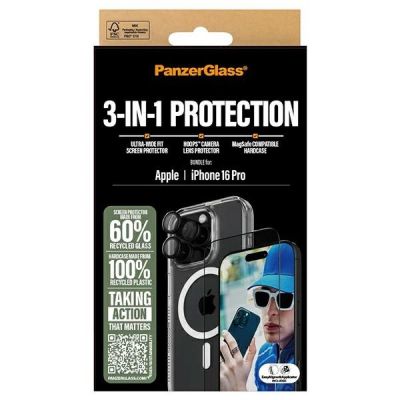 6. Zestaw PanzerGlass Bundle 3in1 etui przezroczyste + folia + szkło na aparat na iPhone 16 Pro