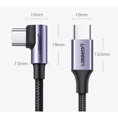 16. Kabel Ugreen US255 50125 USB-C (prosty) / USB-C (kątowy) PD QC 60W 3A 2m - szary