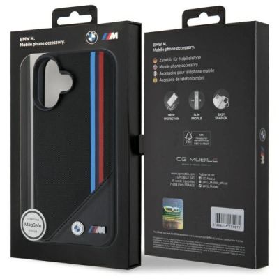 8. Etui BMW M Meshed Tricolor Stripes MagSafe na iPhone 16 - czarne