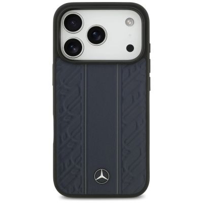 3. Etui Mercedes Leather Laurel Leaves Stripes MagSafe na iPhone 17 Pro - niebieskie