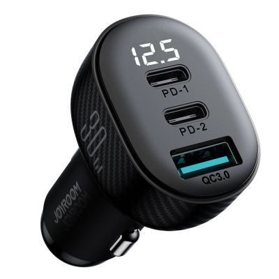 4. Ładowarka samochodowa Joyroom JR-CCD04 30W 2x USB-C USB-A z wyświetlaczem - czarna