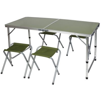 10. STOLIK TURYSTYCZNY SKŁADANY KEMPINGOWY 120X60X70/62/55CM + 4 KRZESŁA ZIELONY