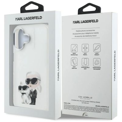 8. Etui Karl Lagerfeld IML Aquarelle Karl & Choupette & Logo na iPhone 16 - białe