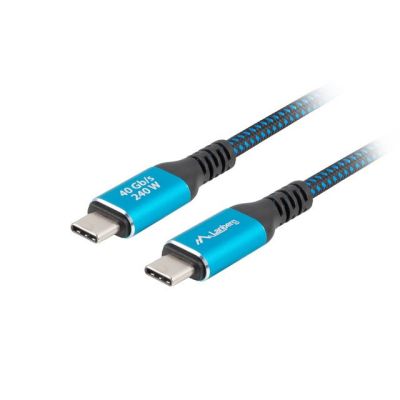2. LANBERG KABEL USB-C M/M USB4 0.5M 240W 8K 60HZ CZARNO-NIEBIESKI
