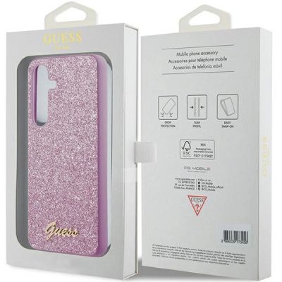 8. Etui Guess Glitter Script na Samsung Galaxy S24 - fioletowe
