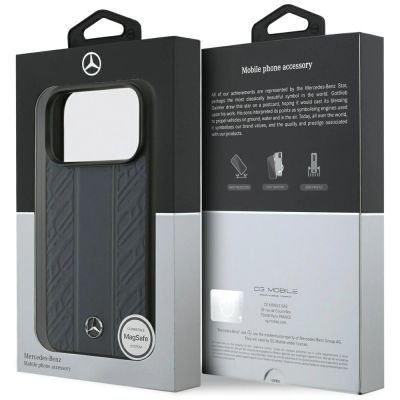 8. Etui Mercedes Leather Laurel Leaves Stripes MagSafe na iPhone 17 Pro - niebieskie