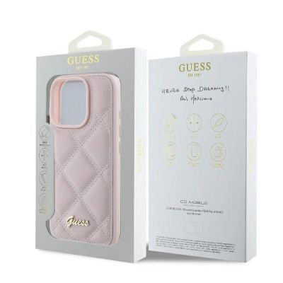 8. Etui Guess Quilted Metal Logo na iPhone 16 Pro - różowe