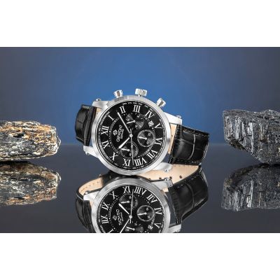 6. Zegarek Męski Giewont Chronograph Sapphire Srebrno Czarny GW6260-A2