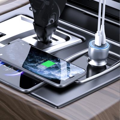 3. Ładowarka samochodowa Dudao R4Ultra 120W Power Delivery Quick Charge LED USB-A USB-C - szary