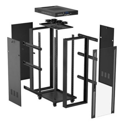 13. Szafa instalacyjna rack stojąca 19" 32U 600x1000 czarna drzwi przeszklone LCD Lanberg (flat pack)